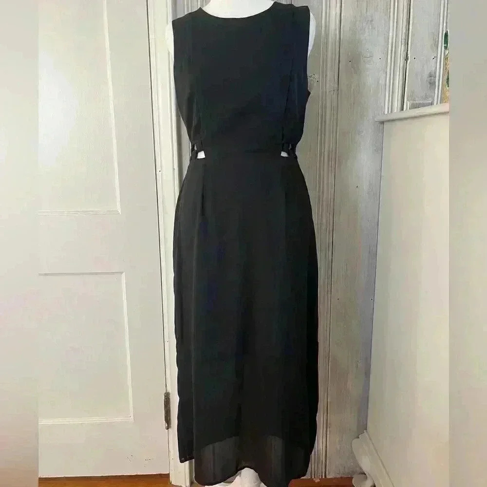 Black Midi Dress w/ cutouts Witchy Dark Romantic Goth Feminine LBD SZ S